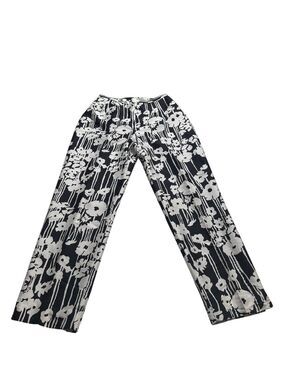 NWT Adrianna Papell Silk Floral Beaded Embellished Dress Pants Black White Sz 8